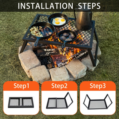 Portable Camping Bonfire Grill with Storage Bag – Heavy Duty Iron Barbecue Rack for Outdoor Picnic, RV Party & Firewood Heating