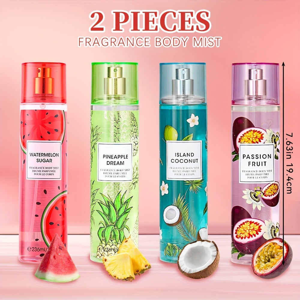 Two-Piece Fruit Scent Body Mist Set, 8 fl oz / 236ml Bottles in Nine Exact Matching Scent Options