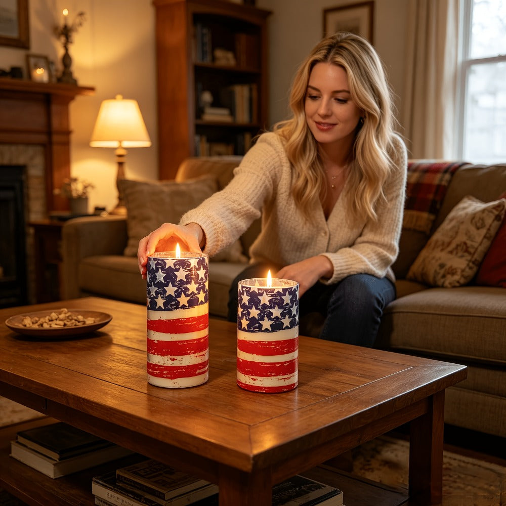 Flameless LED Candles with Remote Control, Flickering Flame Effect, Independence Day Patriotic Home Decor