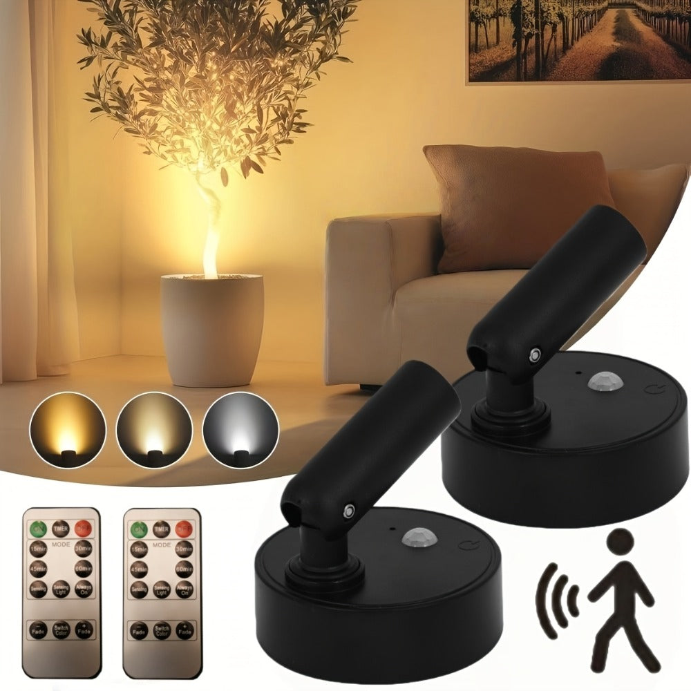 Wireless LED Spotlight Indoor 2 Pack Remote Control 3-Color Adjustable Motion Sensor Magnetic for Entryways, Bedrooms and Living Spaces
