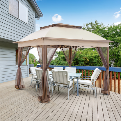 Instant Gazebo Tent 11x11 FT Mosquito Netting No Assembly Required for Garden, Yard and Pest Management