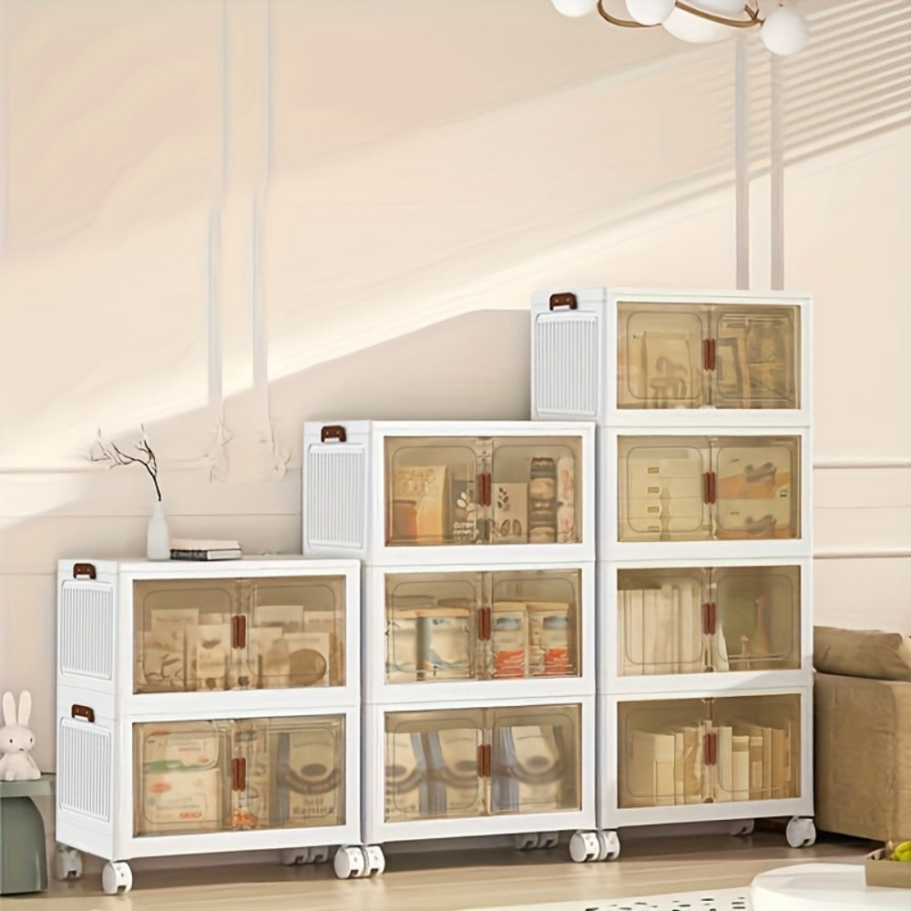 Storage Cabinet Collapsible Modular Locker with Magnetic Doors, Wheels and One to Five Layers