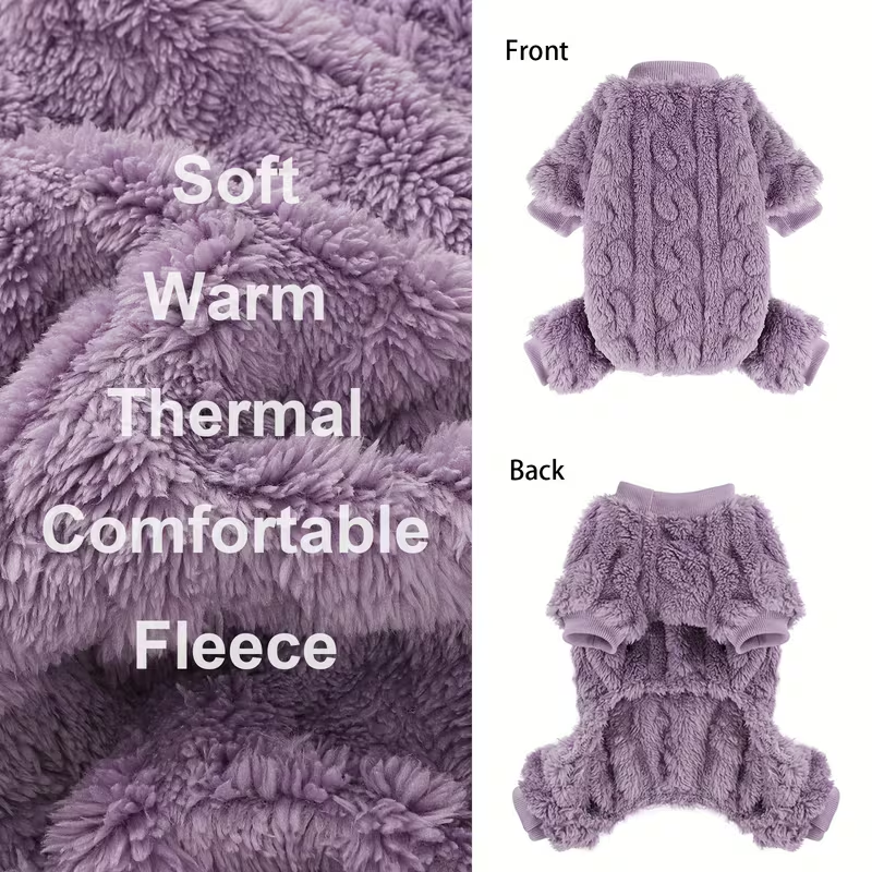 Dog Fleece Jumpsuit 4-Leg Onesie Sweater for Small Dogs & Cats 1-15lbs, Warm Pullover Pet Clothes Fall Winter Pajamas for Chihuahua Yorkie