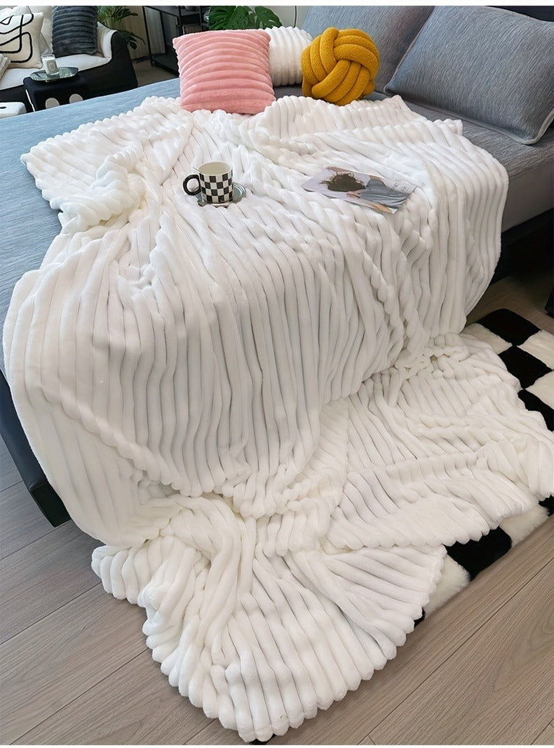 Fleece Blanket Double-Sided 3D Faux Rabbit Fur Throw – Ultra-Soft Thick 300-350g/m² for Home, Office, Travel & Camping