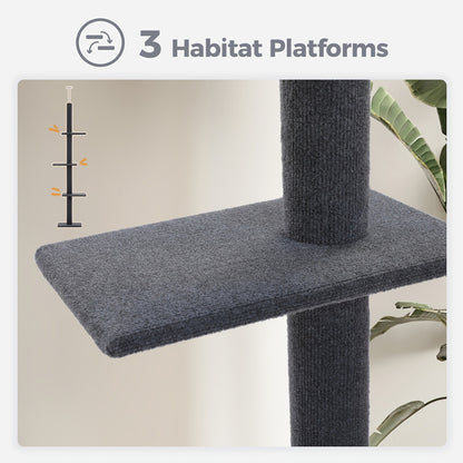 Floor to Ceiling Cat Tree Tower 90–107" – 4-Tier Tall Adjustable Cat Climbing Post with Tension Rod | Ceiling-Mounted Stable Cat Activity