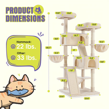Cat Tree Tower Multi-Level for Indoor Cats – Cat Furniture with Sisal Scratching Posts, Plush Perches, Hammock, Basket & Corner Condo Cave