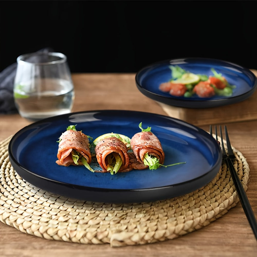 Dinnerware Set Options for Four with Round Plates, Bowls and Cups in Black, Red, Blue, Green or Floral Designs