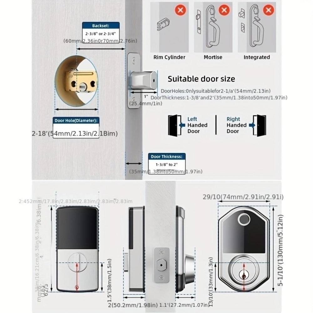 Smart Door Lock Deadbolt with Fingerprint PIN Key and Card or Cardless Black Silver Configurations