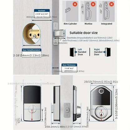 Smart Door Lock Deadbolt with Fingerprint PIN Key and Card or Cardless Black Silver Configurations
