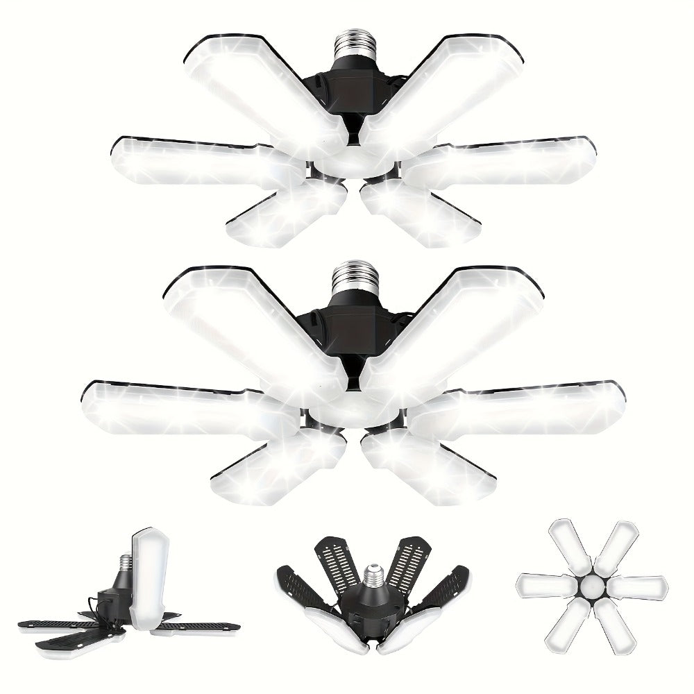 LED Garage Lights 25000LM Deformable, 250W Equivalent E26/E27 Screw-In Ceiling Shop Light with 6+1 / 8+1 Adjustable Panels for Garage