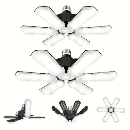 LED Garage Lights 25000LM Deformable, 250W Equivalent E26/E27 Screw-In Ceiling Shop Light with 6+1 / 8+1 Adjustable Panels for Garage