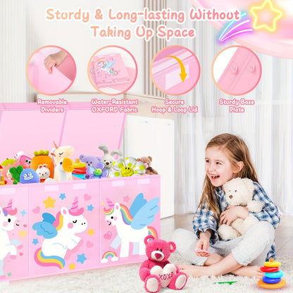 Kids Collapsible Storage Box with Lid Large Toy Chest Bin Organizer Durable Cardboard Flip for Entryways, Bedrooms and Living Spaces