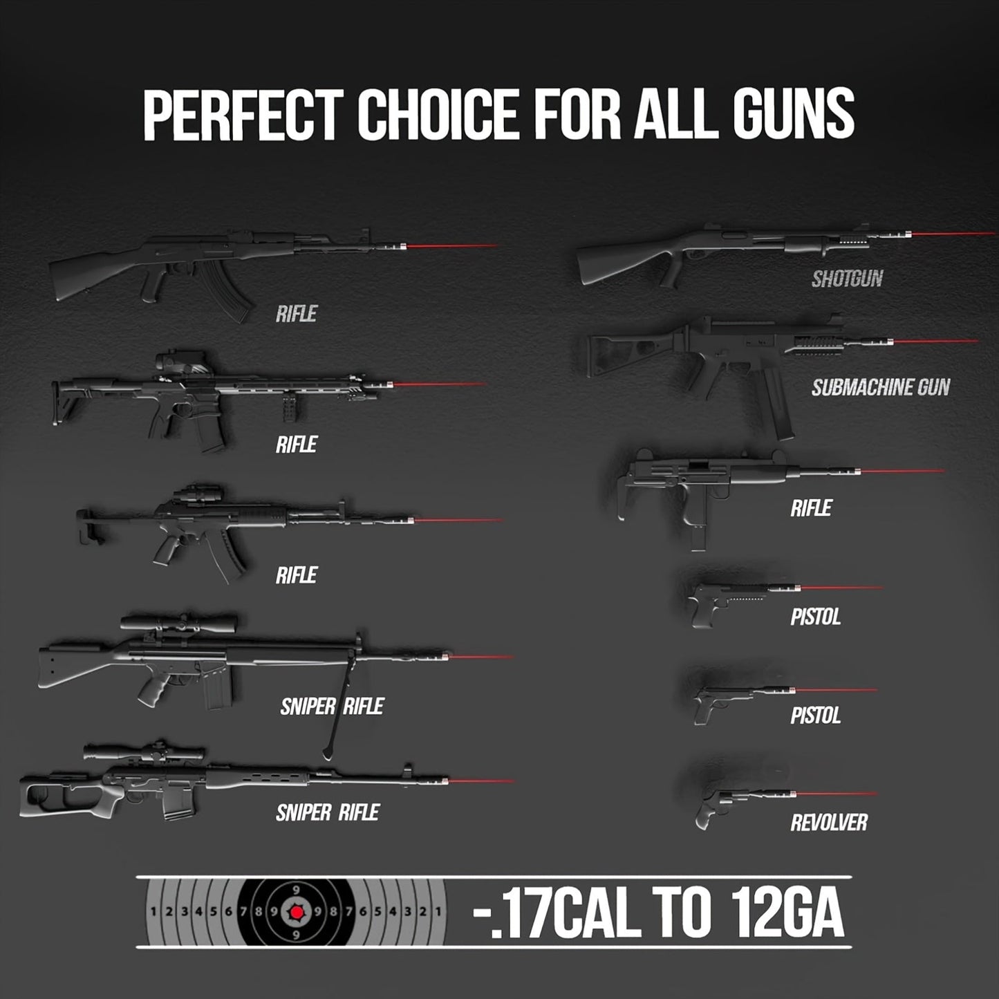Laser Bore Sighter Kit with 64 Adapters, Red Laser Bore Sight for Rifles Shotguns Pistols Revolvers, Multi-Caliber .17 to 12GA Boresighter