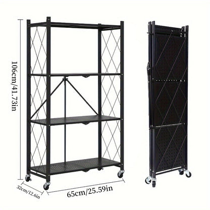 Rolling Foldable Metal Storage Shelf with Three-, Four- or Five-Tier Options in Black or White