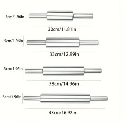 Stainless Steel Rolling Pin, Professional Non-Stick Dough Roller with Non-Slip Grip and Rounded Ends, Easy to Clean Baking Rolling Pin