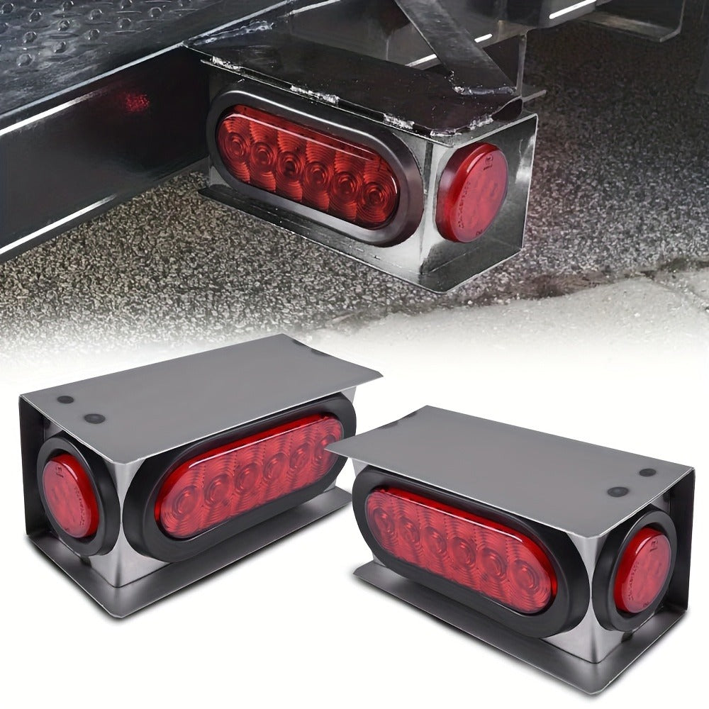 LED Trailer Tail Lights Kit – 6-Inch Oval Rear Lights with Metal Light Box & 2-Inch Amber Round Marker Lights