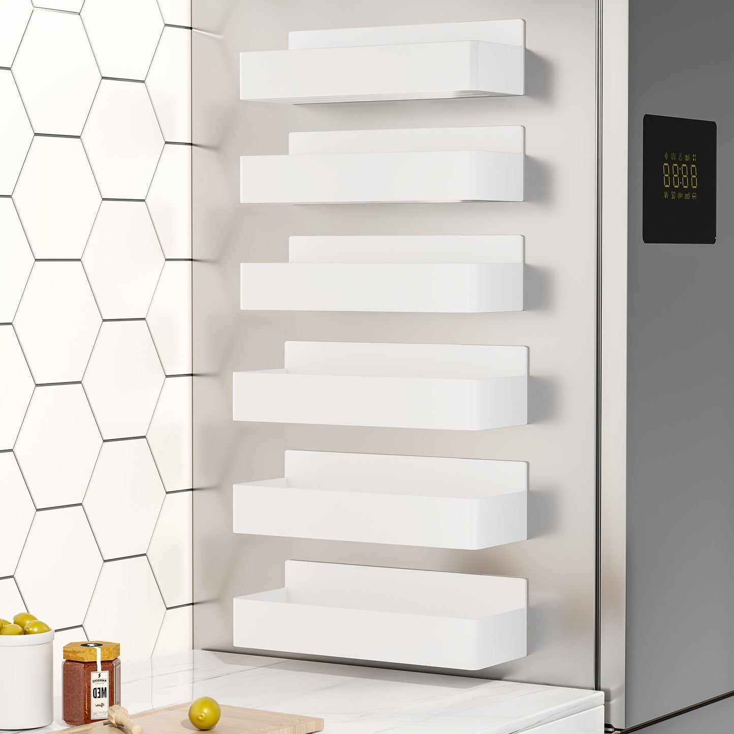 Magnetic Spice Rack Wall Mounted No Drill 6-Piece Set Magnetic Storage Shelf for Home Cooking, Dining and Outdoor Meals