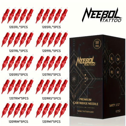 Assorted Tattoo Cartridge Needles Set 20/50pcs - Round Liner Shader Curved Mag Mixed Pack, #10 Bugpin #12 Standard