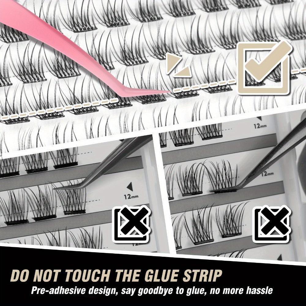 156-Piece Self-Adhesive Lash Cluster Tray with Yellow and Pink Tweezers in NATURAL Style and 14.5cm Case