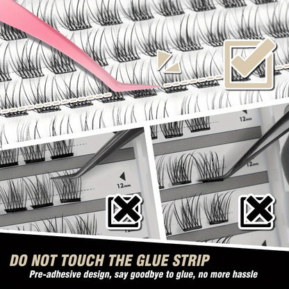 156-Piece Self-Adhesive Lash Cluster Tray with Yellow and Pink Tweezers in NATURAL Style and 14.5cm Case