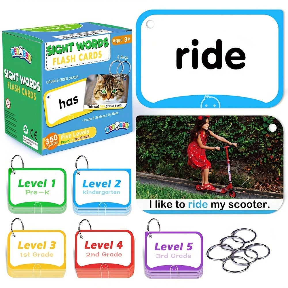Sight Words Flash Cards 350 Dolch & Fry High Frequency Words, 5 Color-Coded Levels Pre-K to 3rd Grade
