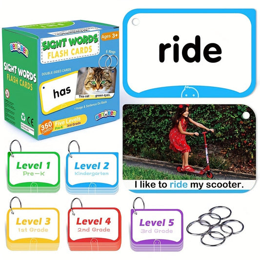 Sight Words Flash Cards 350 Dolch & Fry High Frequency Words, 5 Color-Coded Levels Pre-K to 3rd Grade