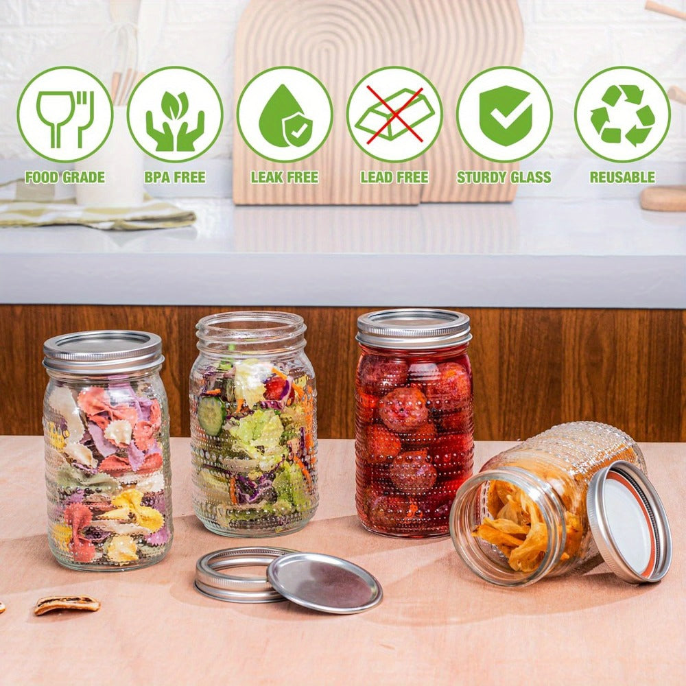 Mason Jars 32 oz Wide Mouth with Lids 4 Pack, Glass Canning Jars for Food Storage, Meal Prep, Pickling