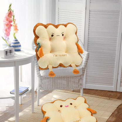 Kawaii Plush Toast Cushion Cute Bread Shaped Seat Pillow Funny Face Expression Soft Stuffed Food Pillow for Office Chair Car Sofa Bedroom