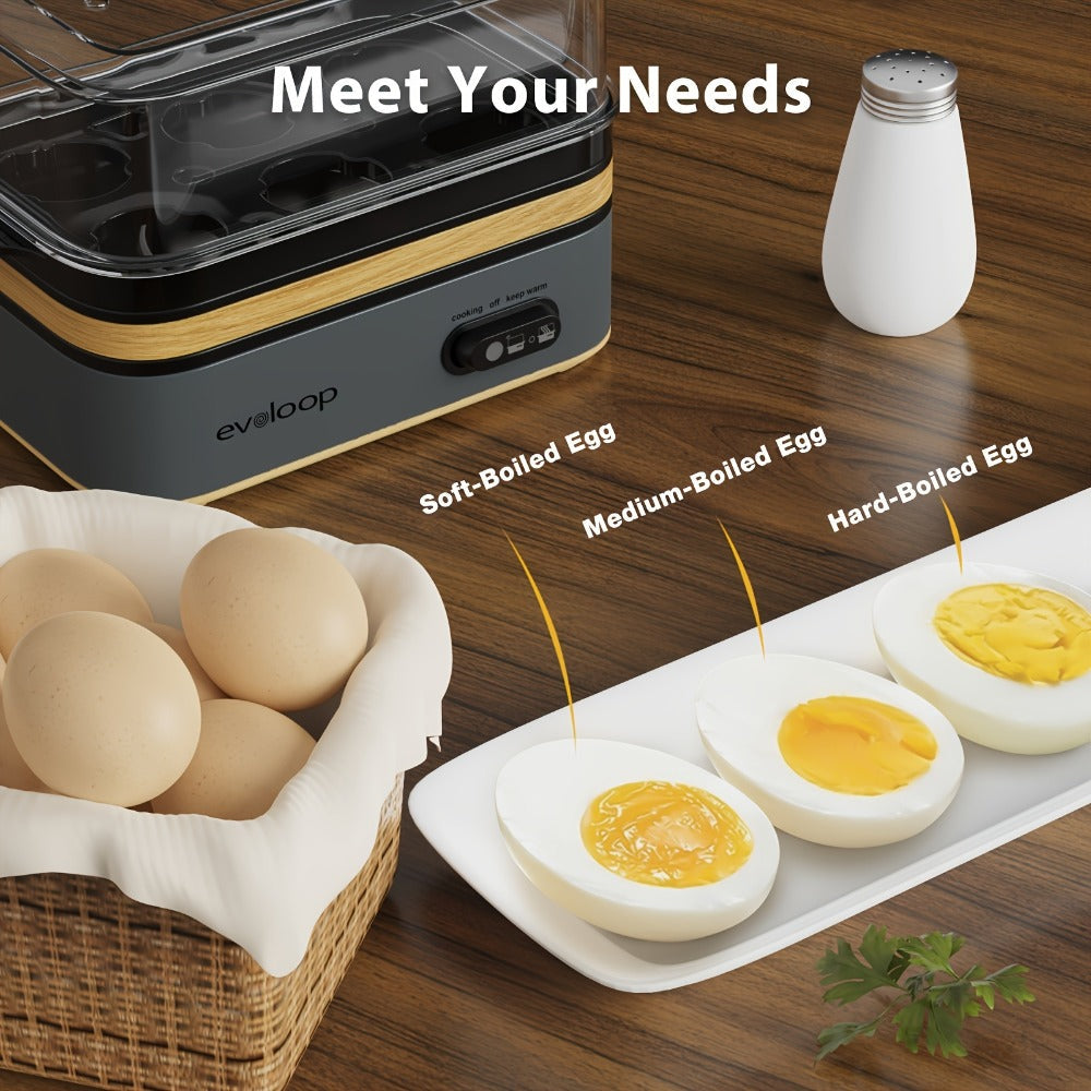 Electric Egg Cooker 6 Egg Rapid Stainless Steel 400W for Hard Boiled Poached Scrambled Eggs for Home Cooking, Dining and Outdoor Meals