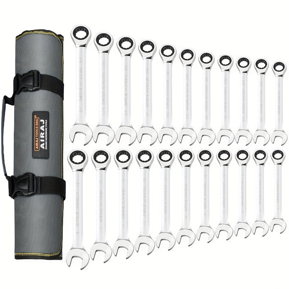 Combination Ratcheting Wrench Set 22pcs SAE & Metric, 1/4"-3/4" & 6-18mm Chrome Vanadium Steel, 72-Tooth Ratchet Wrenches with Oxford Bag