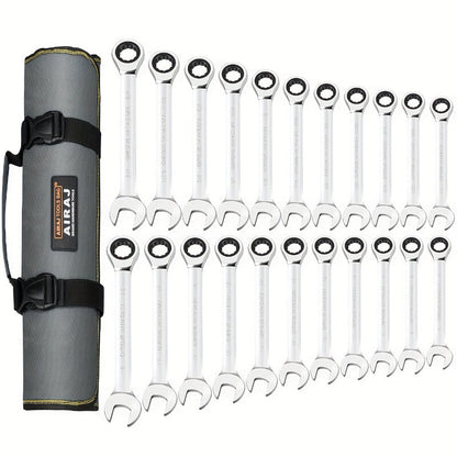 Combination Ratcheting Wrench Set 22pcs SAE & Metric, 1/4"-3/4" & 6-18mm Chrome Vanadium Steel, 72-Tooth Ratchet Wrenches with Oxford Bag