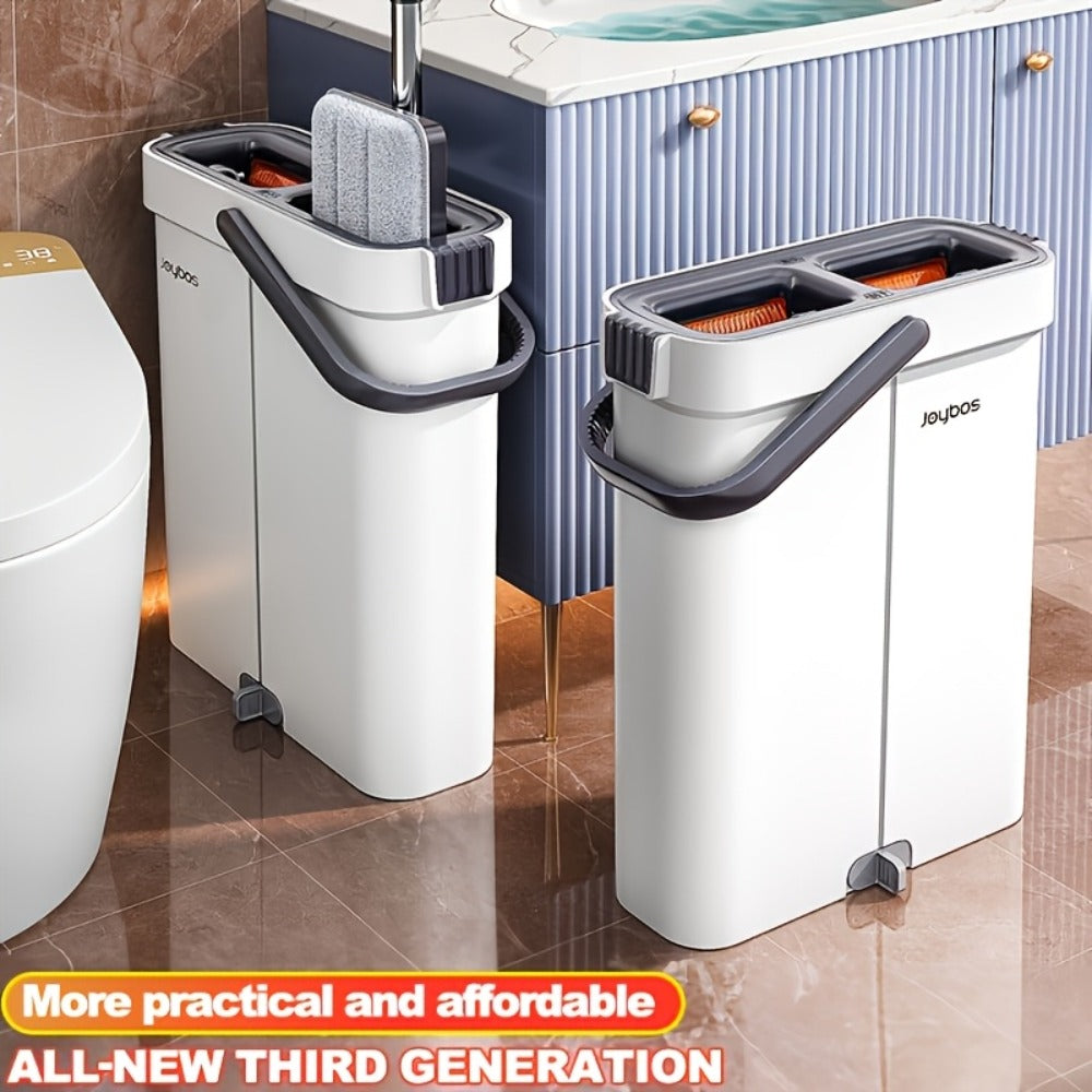 Flat Mop and Bucket System with Washable Reusable Microfiber Pads Dual Bucket Wringer Wet Dry Floor Mop for Hardwood Tile Marble Wall