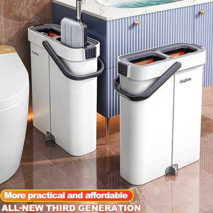 Flat Mop and Bucket System with Washable Reusable Microfiber Pads Dual Bucket Wringer Wet Dry Floor Mop for Hardwood Tile Marble Wall