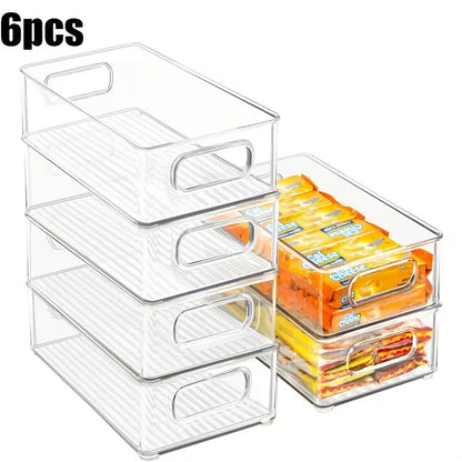 Refrigerator Organizer Bins 6pcs Set – Clear Fridge Storage Bins for Freezer Kitchen Cabinet for Home Cooking, Dining and Outdoor Meals
