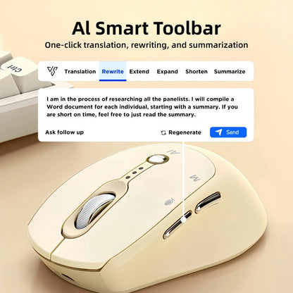 AI Smart Wireless Mouse with Voice-to-Text Real-Time Translation AI Writing PPT Creation Silent BT+2.4G Dual Mode Rechargeable Battery
