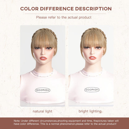 Hair Extensions Synthetic Braided Headband with 4-Inch Bangs, 55g Weight and Four Color Options
