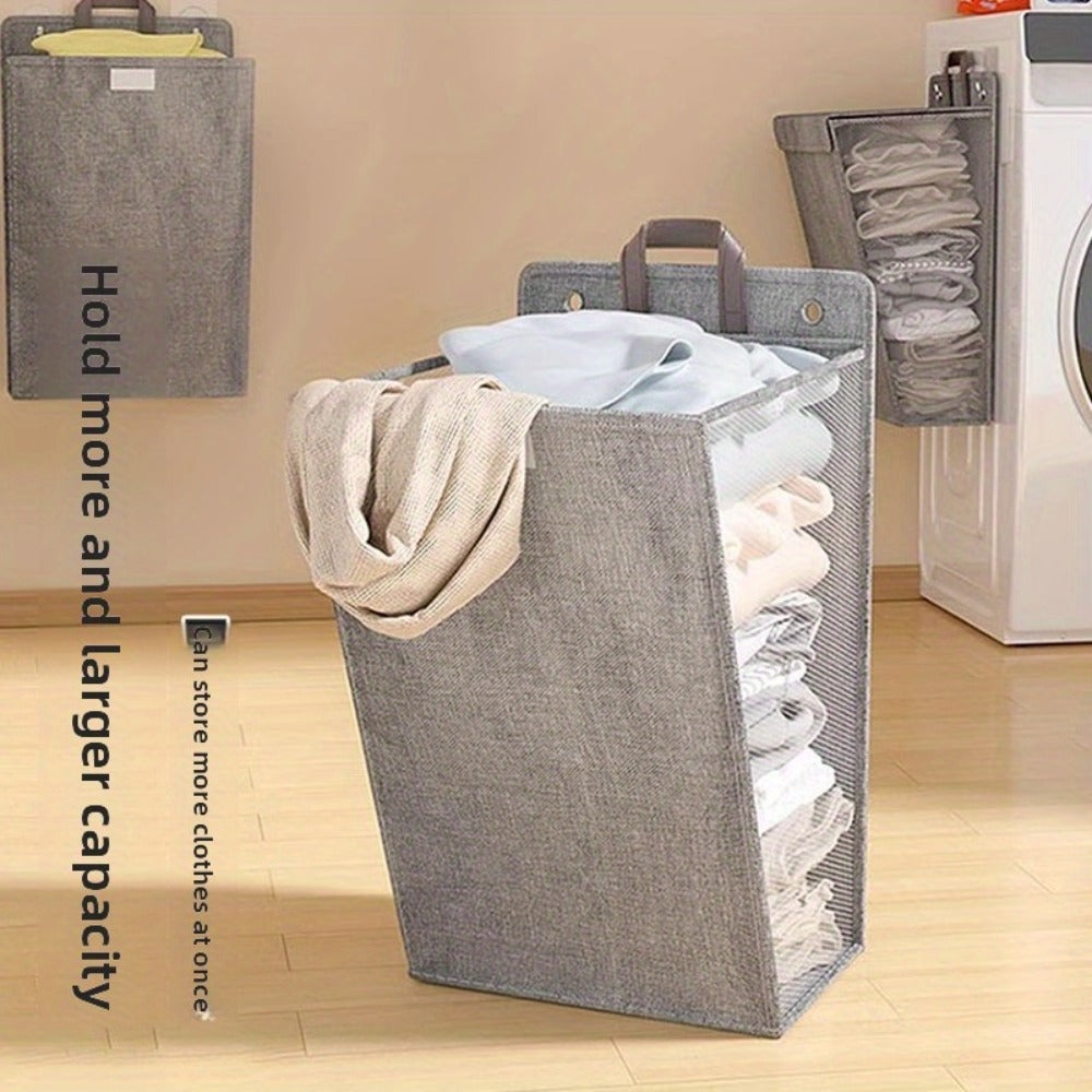 Wall Mounted Laundry Hamper Foldable Oxford Cloth with Lid | Space Saving Clothes Storage Basket for Bedroom Bathroom Living Room | Large