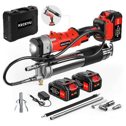 Cordless Grease Gun 10000 PSI Electric Grease Gun Kit with 2 Batteries Charger 39.4 Inch Flexible Hose LED Light Battery Powered