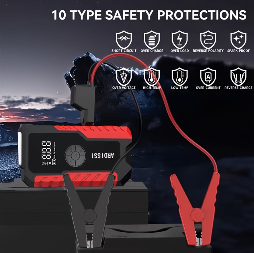 5-in-1 Jump Starter 5000A Peak – 10000mAh Power Bank, 150PSI Air Inflator, Type-C & LED Emergency Light for 12V Gas & Diesel Engines