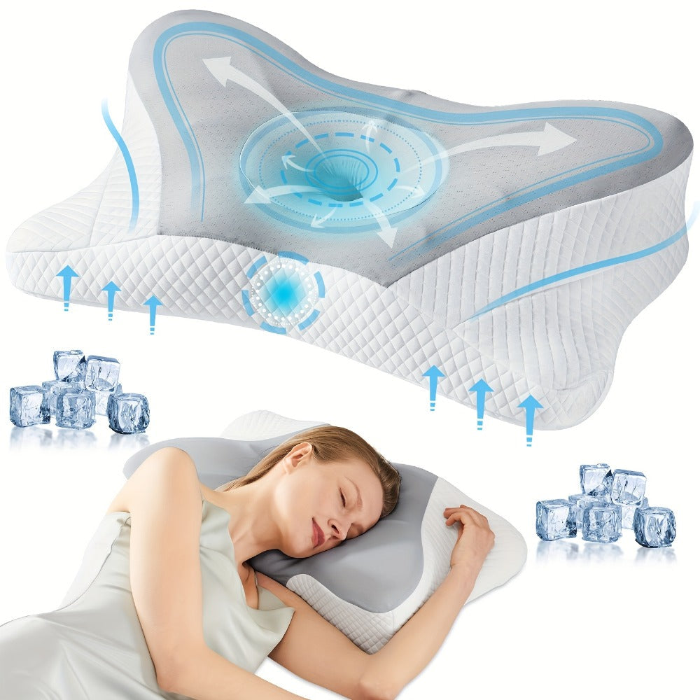 Memory Foam Cervical Pillow Contour Neck Support Orthopedic Bed Pillow for Side Back Stomach Sleepers with Cooling Pillowcase Queen King