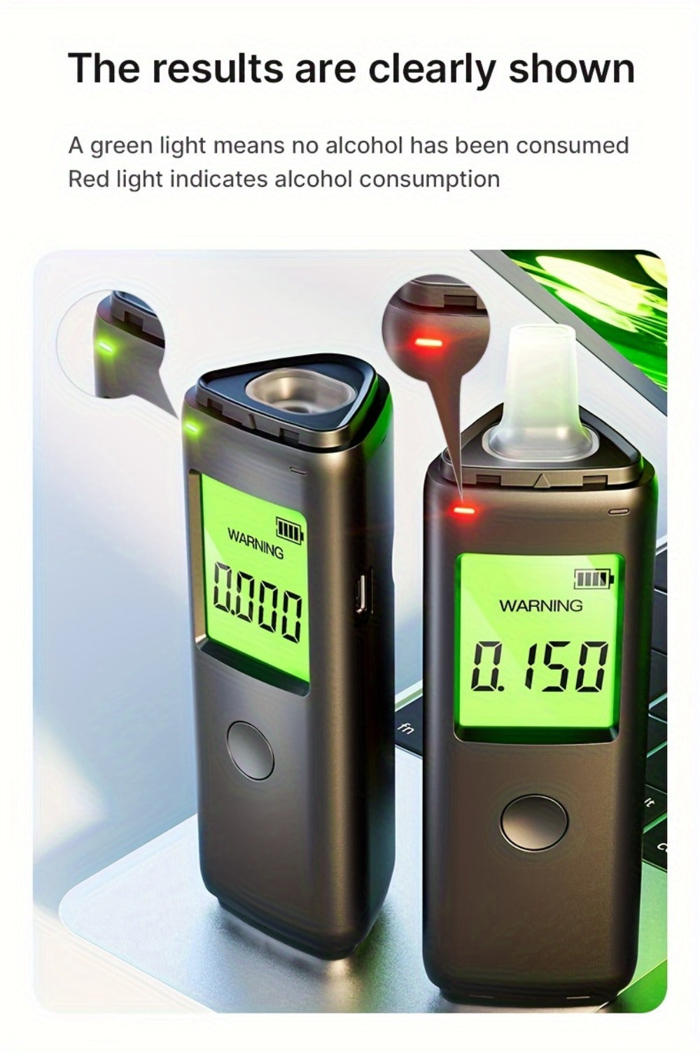 Breathalyzer Alcohol Tester 2-in-1 Rechargeable Dual Mode Blow Activated Digital BAC Tester for Entryways, Bedrooms and Living Spaces