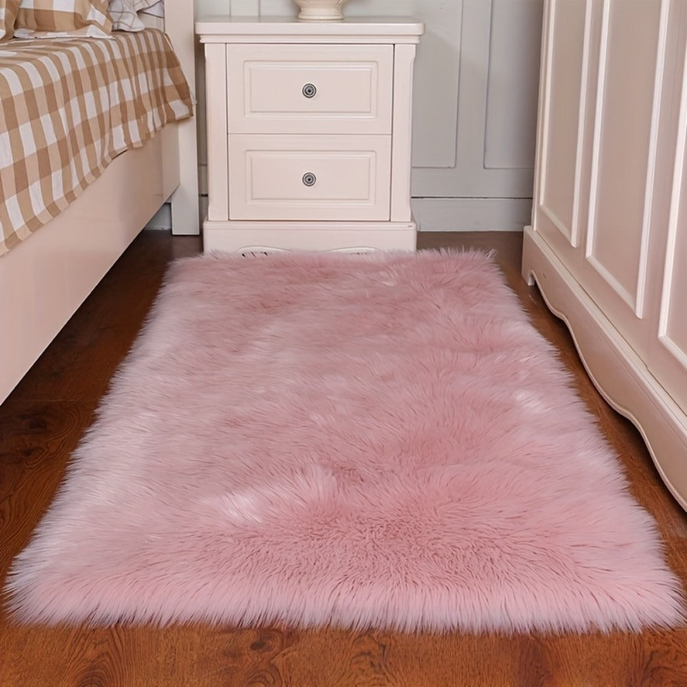 Area Rug Plush Imitation Wool Mat in Four Colors and Two Sizes for Bedroom, Living Room or Bay Window