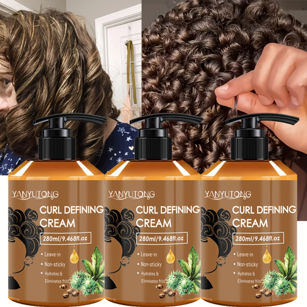 Curl Setting Cream with Castor Oil 280ml – Moisturizing Long-Lasting Curl Definition & Frizz Control, Non-Greasy Lightweight Formula
