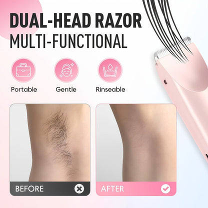 Electric Hair Trimmer for Women Dual Head IPX7 Waterproof USB Rechargeable Painless Bikini Trimmer Face Body Shaver Arms Legs Underarm