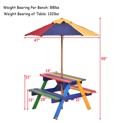 Kids Picnic Table Set with Umbrella Wood Table Bench Set for Toddlers Seats with the Listed Color, Size or Set Options for Everyday Use