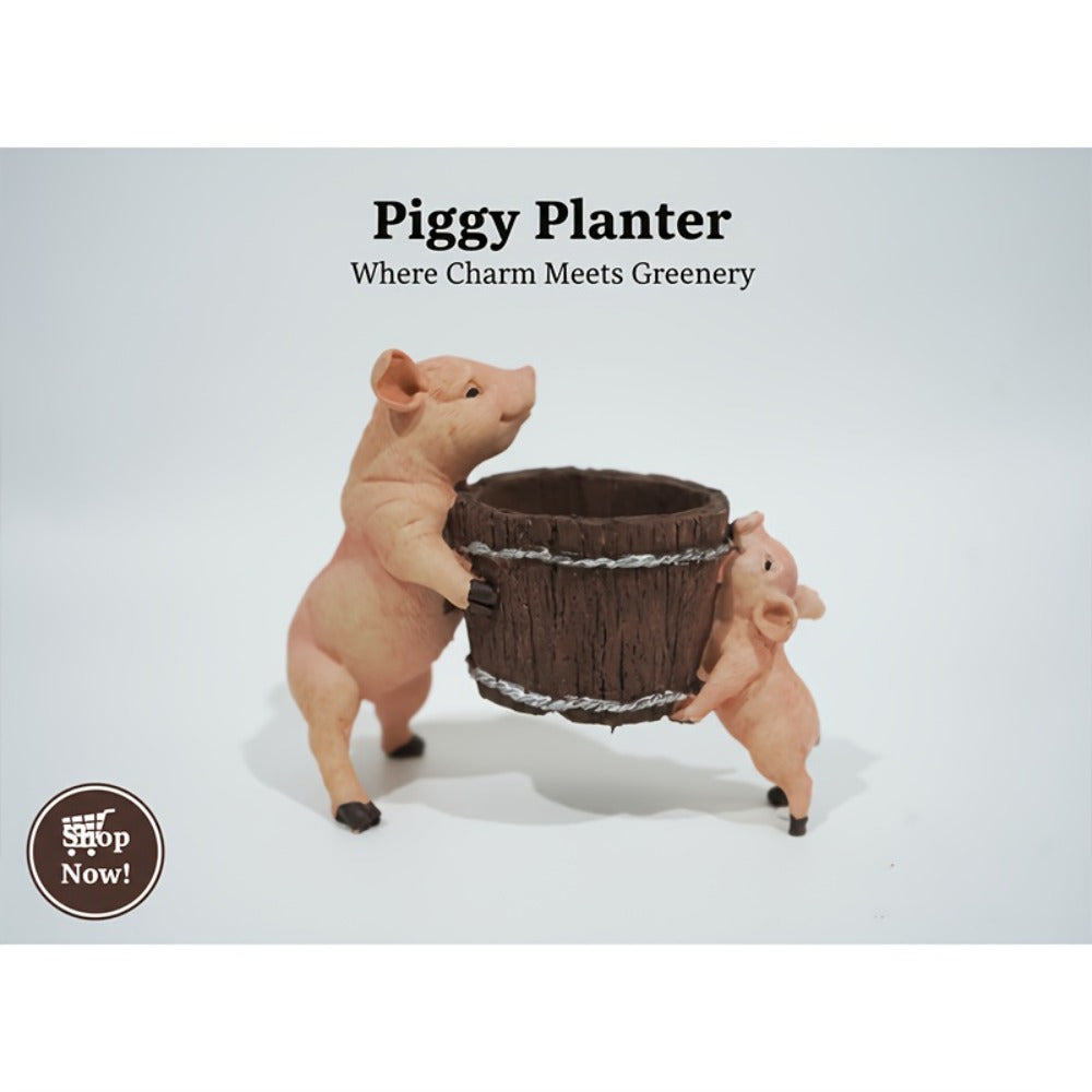 Bohemian Pig-Shaped Resin Planter - Cute Swine Succulent Vase with Root Base for Potted Plants, Herbs & Cacti