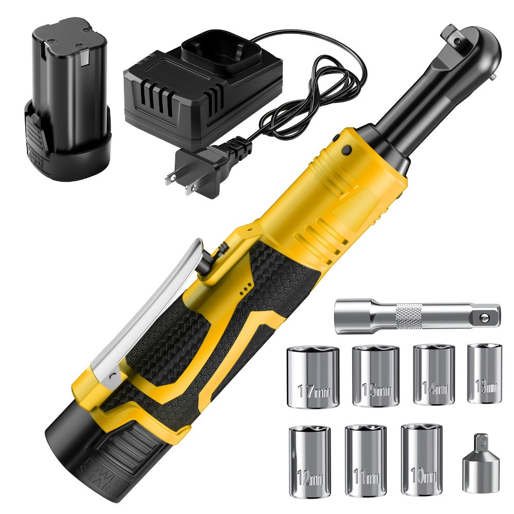 Cordless Electric Ratchet Wrench Set 3/8 inch Variable Speed Trigger Grip 9 Sockets Lithium-Ion for Home, Garage and DIY Projects