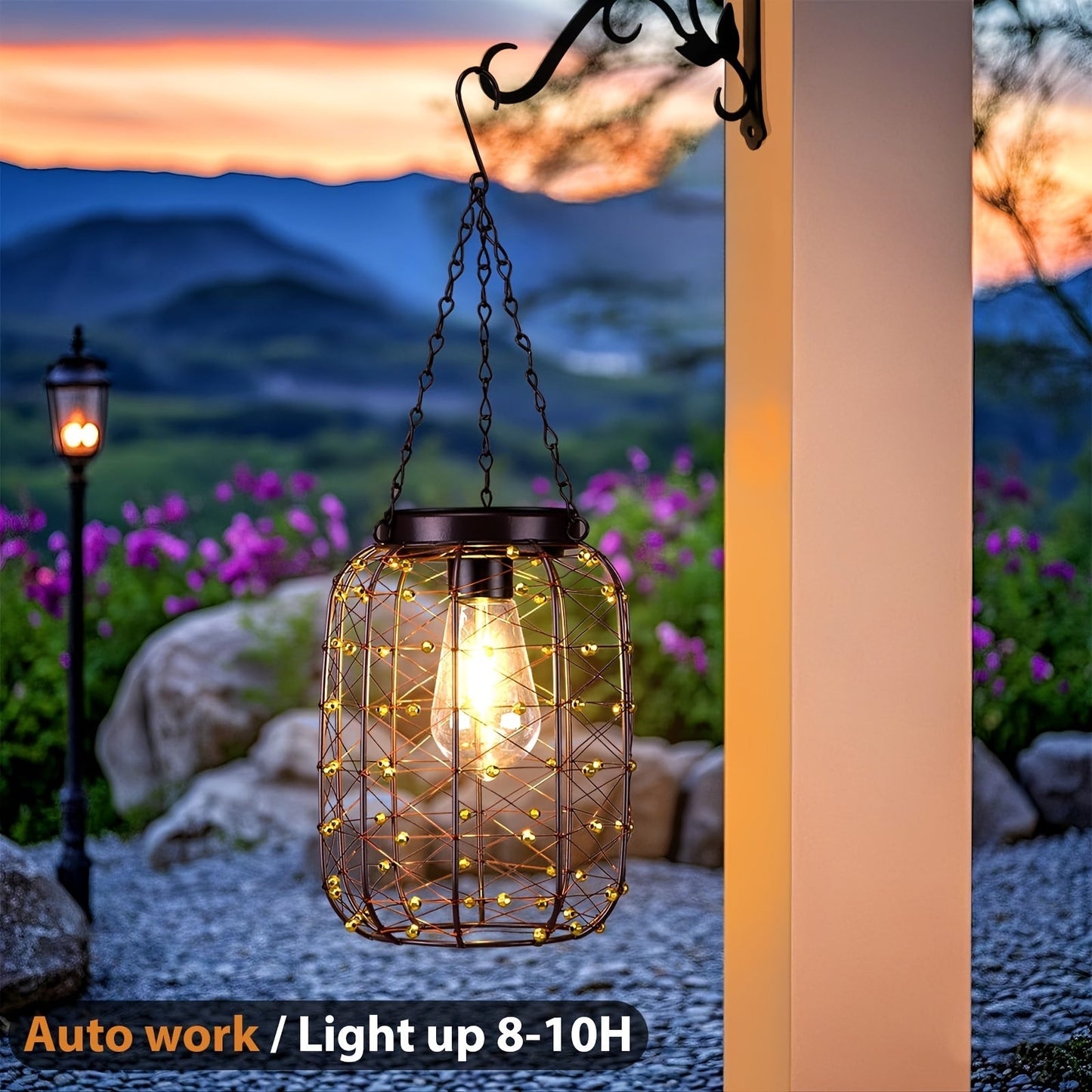 Solar Hanging Lanterns 2 Pack Outdoor Vintage Copper Wire LED Lantern Lights for Garden Patio Porch Gazebo Pergola Pathway Yard Decor