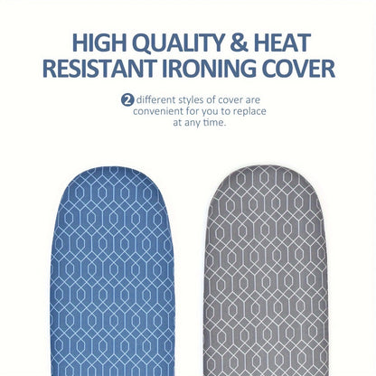Mini Blue Tabletop Ironing Board with Short Folding Legs, Hanging Loop and Geometric Cover