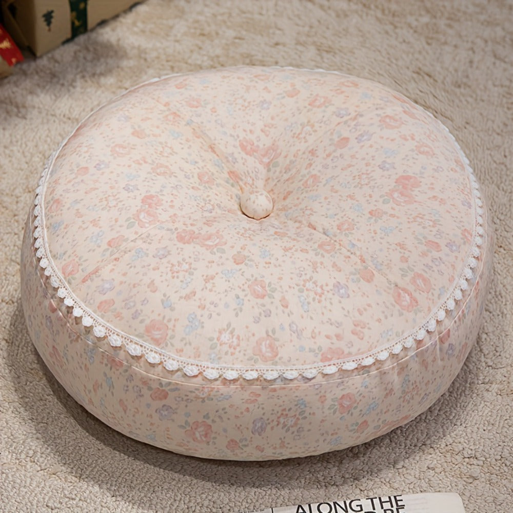 Round Floor Cushion Floral Tatami Seat Cushion for Living Room Bedroom Window, Boho Meditation Pillow for Reading & Yoga
